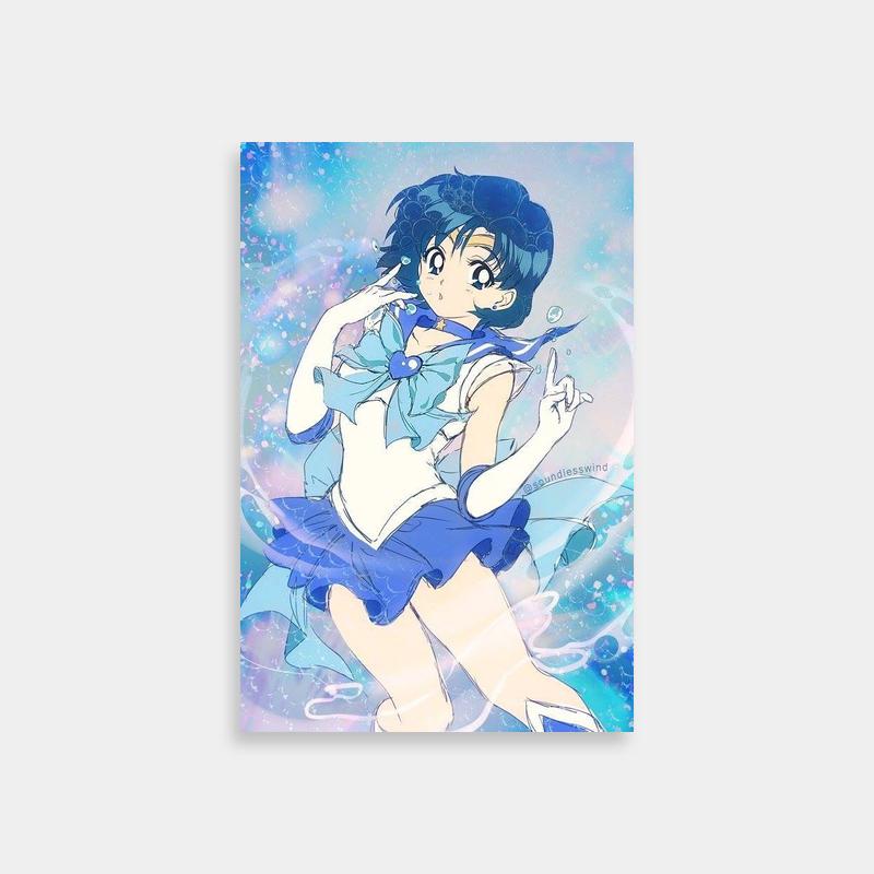 Ami Mizuno Sailor Moon Poster - Blue Hair Anime Character in Water