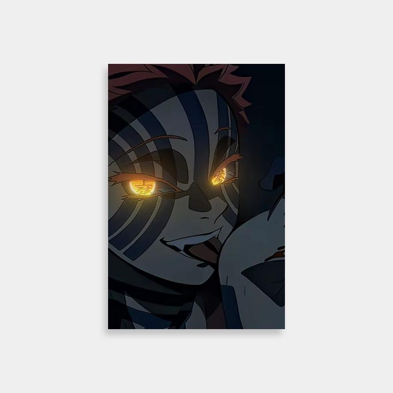 Akaza Demon Slayer Anime Poster - Glowing Yellow Eyes Art Print
