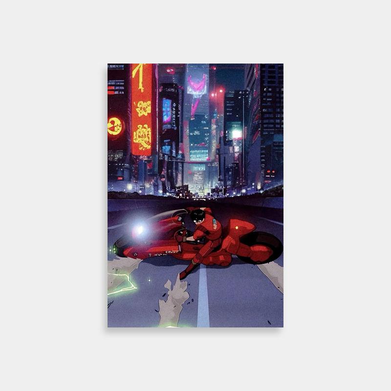 Akira Kei Poster - Motorcycle Night City Scene