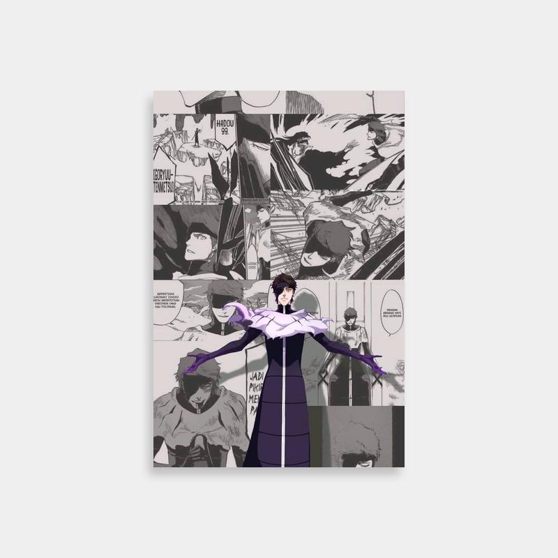 Aizen Sosuke Bleach Poster - Anime Character in Front of Comic Panel