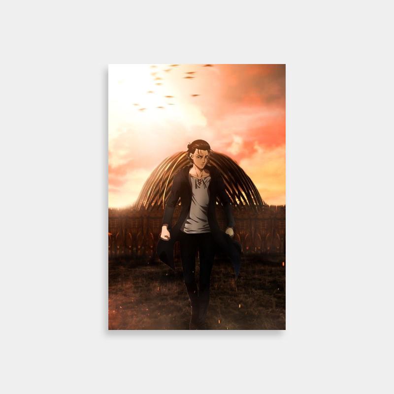 Eren Yeager Attack on Titan Wall Art - Fiery Sky Landscape
