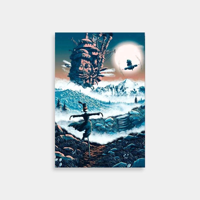 Howl's Moving Castle Flying Man Sky Ship Painting