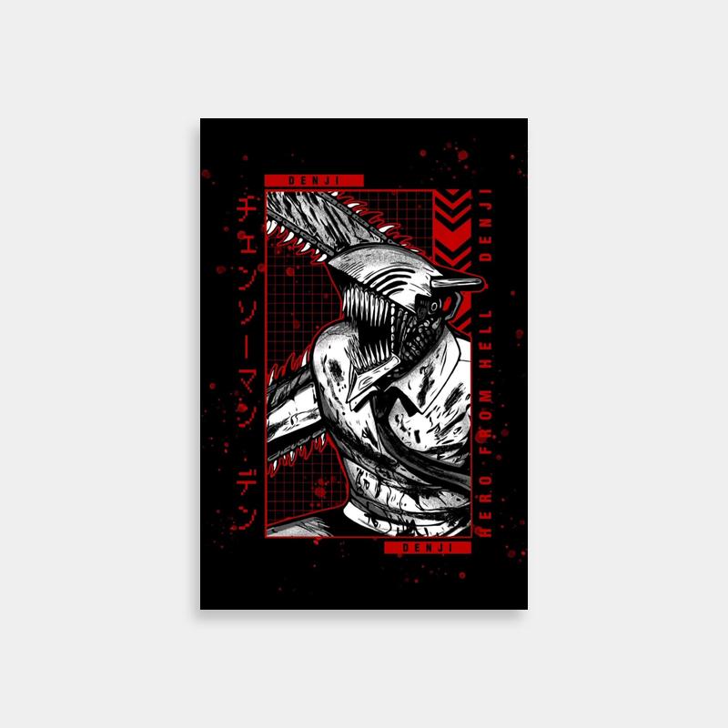 Denji Chainsaw Man Black & Red Bird Art Print