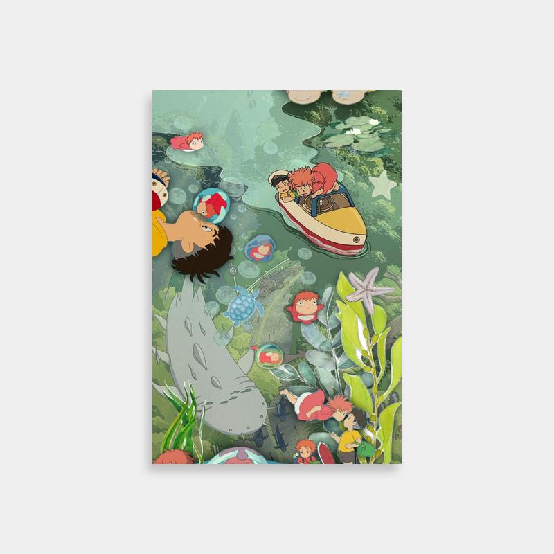 Ponyo Wall Art - Cartoon Characters Floating in Water Near Trees
