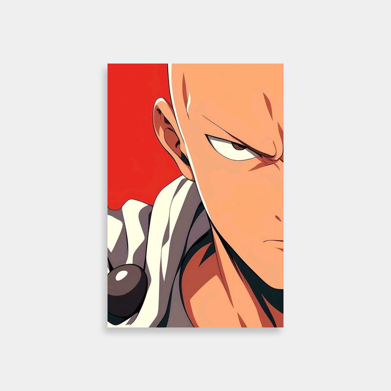 Intense Saitama Portrait Poster - One Punch Man Red Background