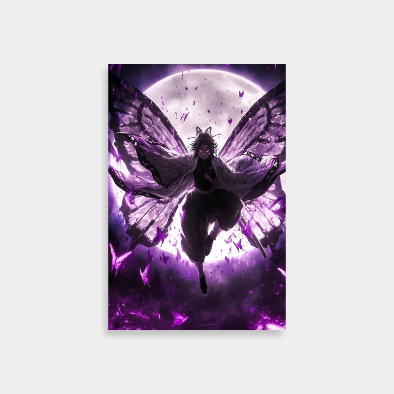 Shinobu Kocho Flying Poster - Moonlit Demon Slayer Art