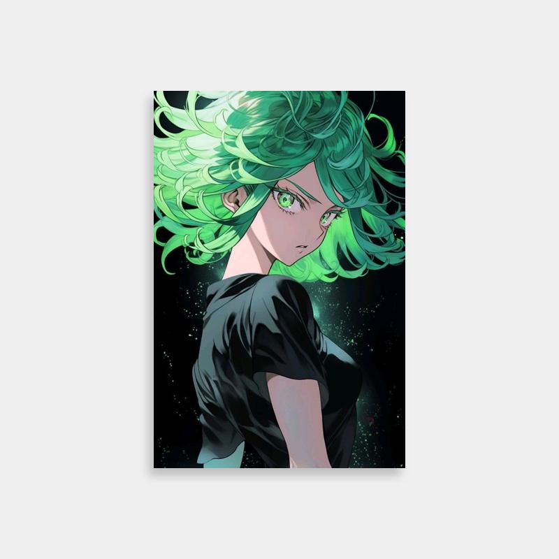 Tatsumaki Anime Poster - Green Haired Character on Black Background