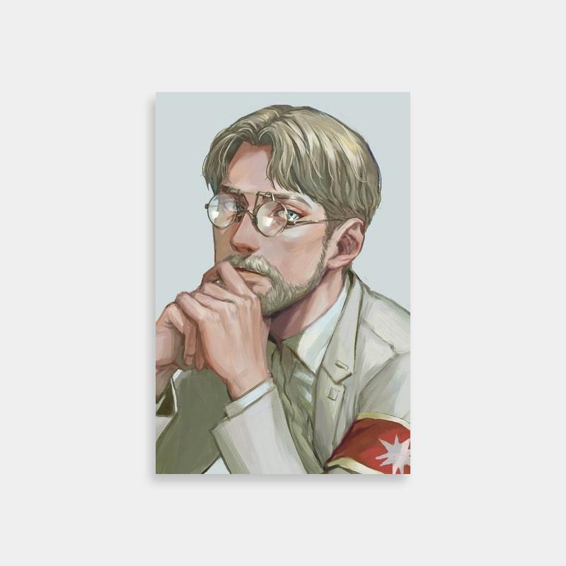 Zeke Yeager Attack on Titan Wall Art - Glasses & Flag Shirt Illustration
