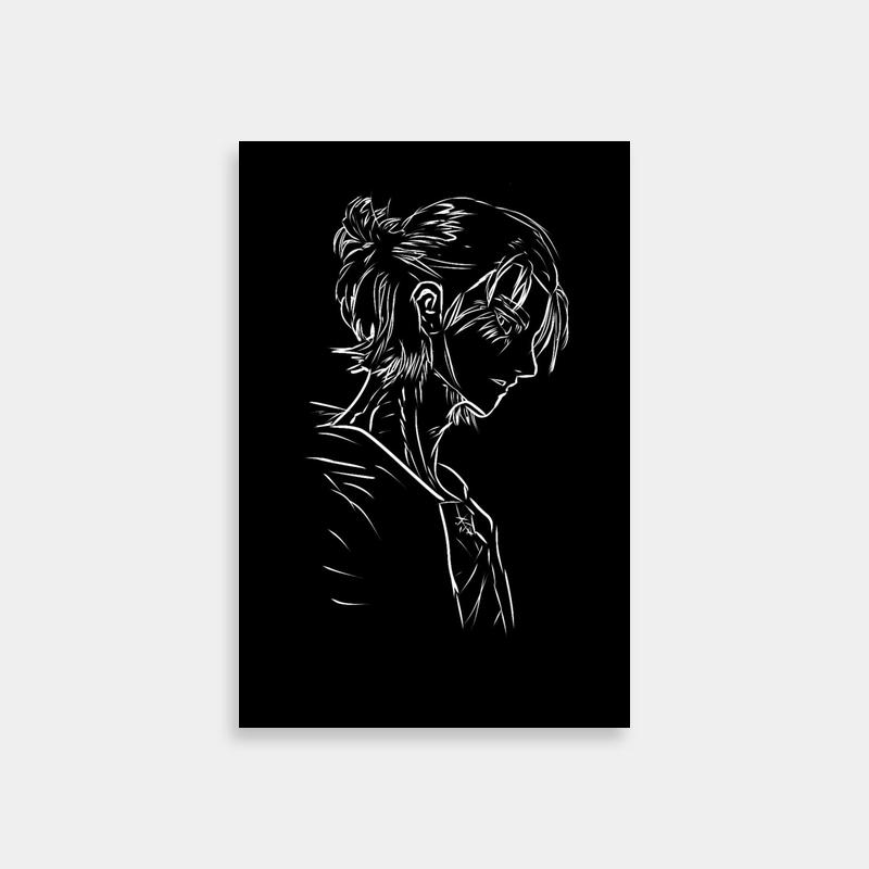 Eren Yeager Attack on Titan Black & White Anime Poster