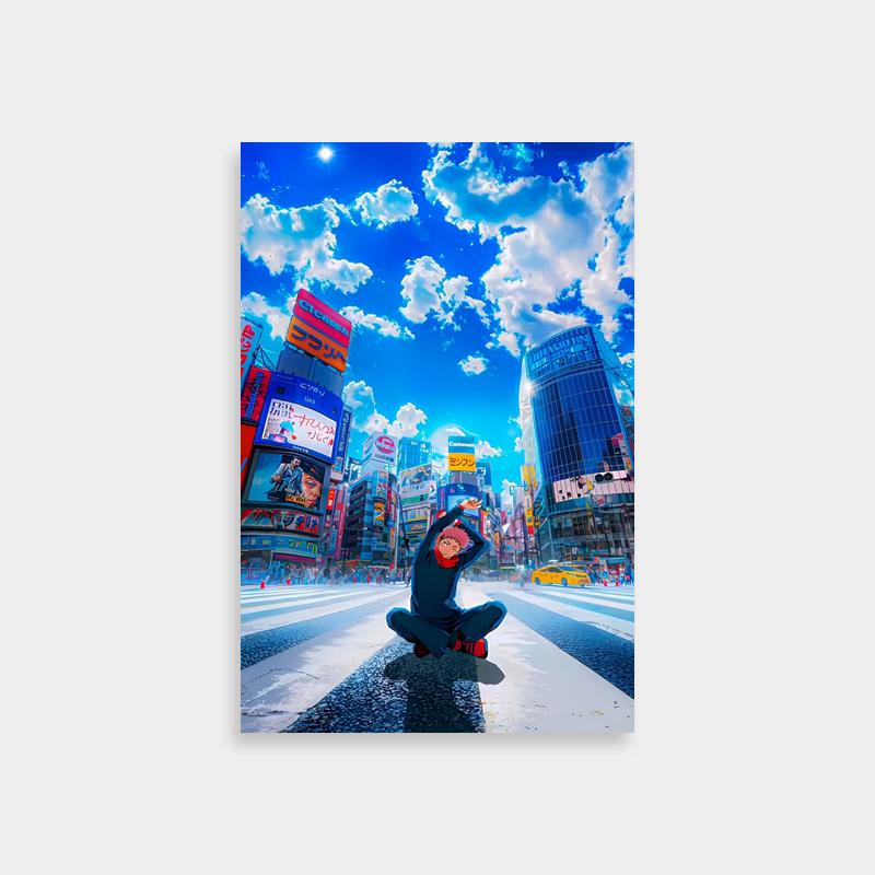 Yuji Itadori Jujutsu Kaisen Cityscape Poster - Anime Wall Decor