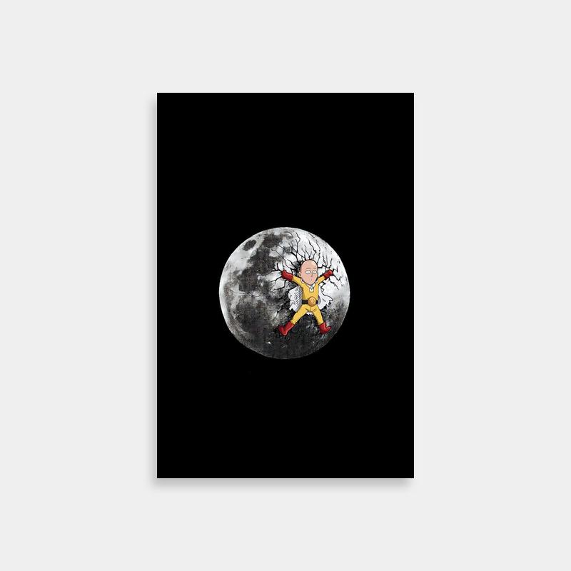 Saitama One Punch Man Moon Poster - Anime Wall Art