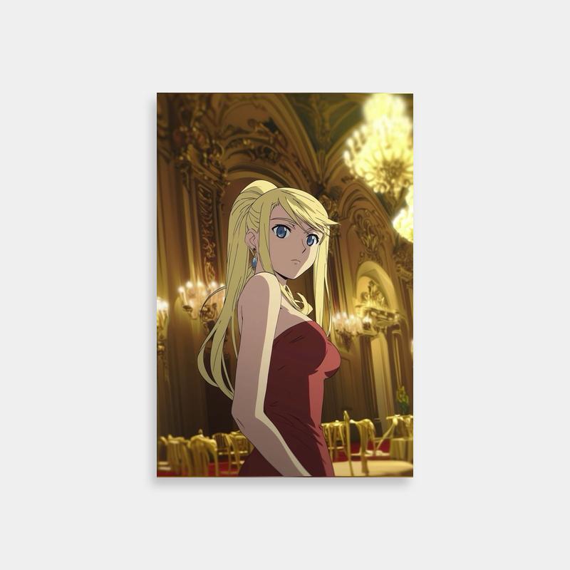 Winry Rockbell Anime Poster - Elegant Red Dress Art
