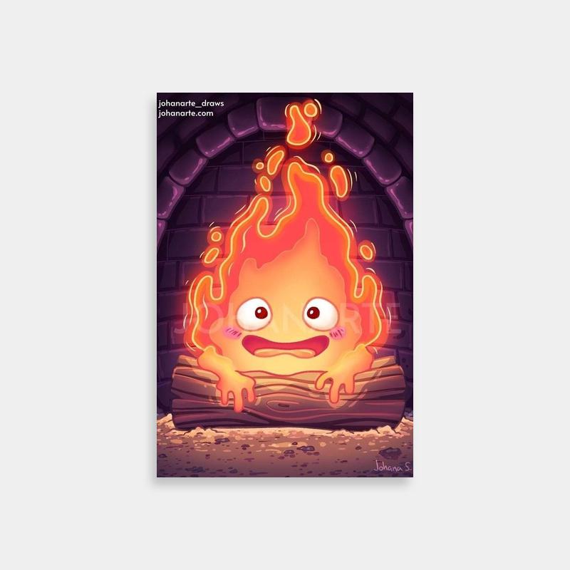 Evil-Faced Calcifer Fireplace Howl's Moving Castle Art