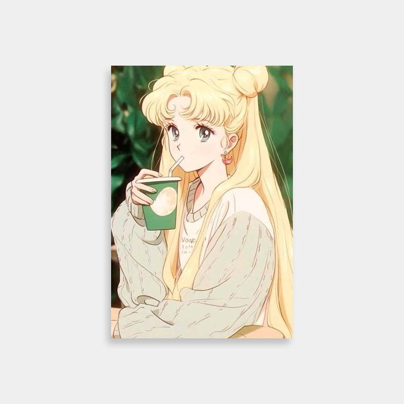 Usagi Tsukino Sailor Moon Poster - Blonde Anime Girl Drinking Coffee