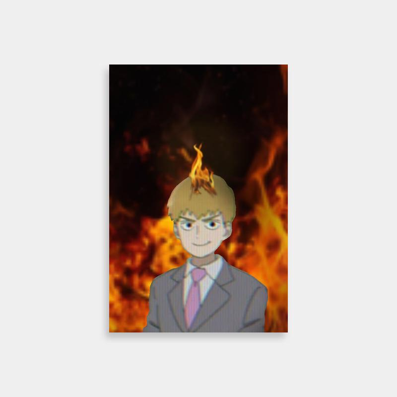 Reigen Arataka Mob Psycho 100 Flame Background Poster - Anime Wall Art
