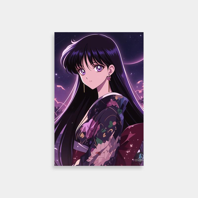 Rei Hino Sailor Moon Poster - Anime Character with Long Black Hair & Blue Eyes Under Night Sky
