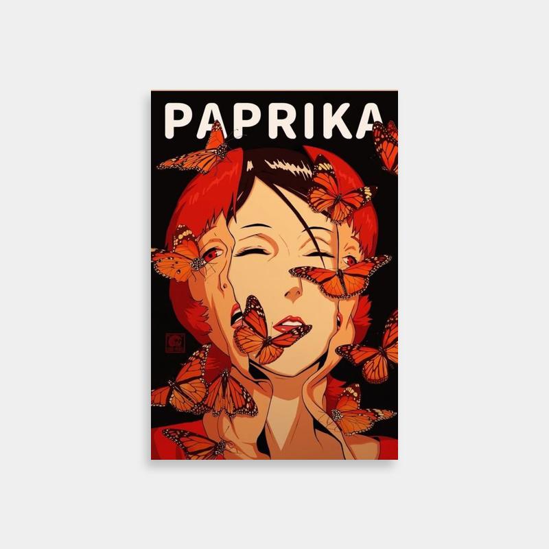 Paprika Anime Poster - Woman with Butterflies & Title Text