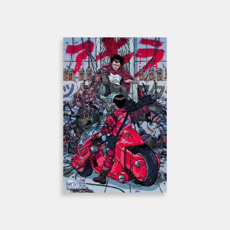 Tetsuo Akira Motorcycle Poster - Red Bike Action Scene