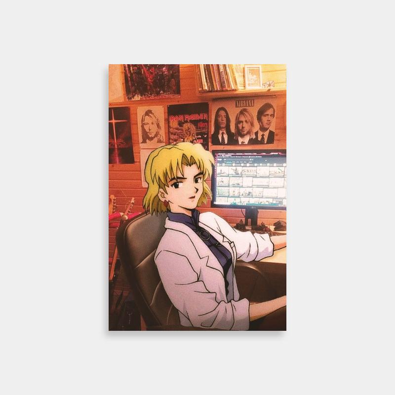 Ritsuko Akagi at Work - Neon Genesis Evangelion Office Scene Poster