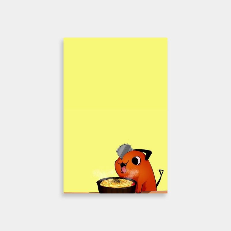 Pochita Chainsaw Man Wall Art - Orange Cat Eating Food
