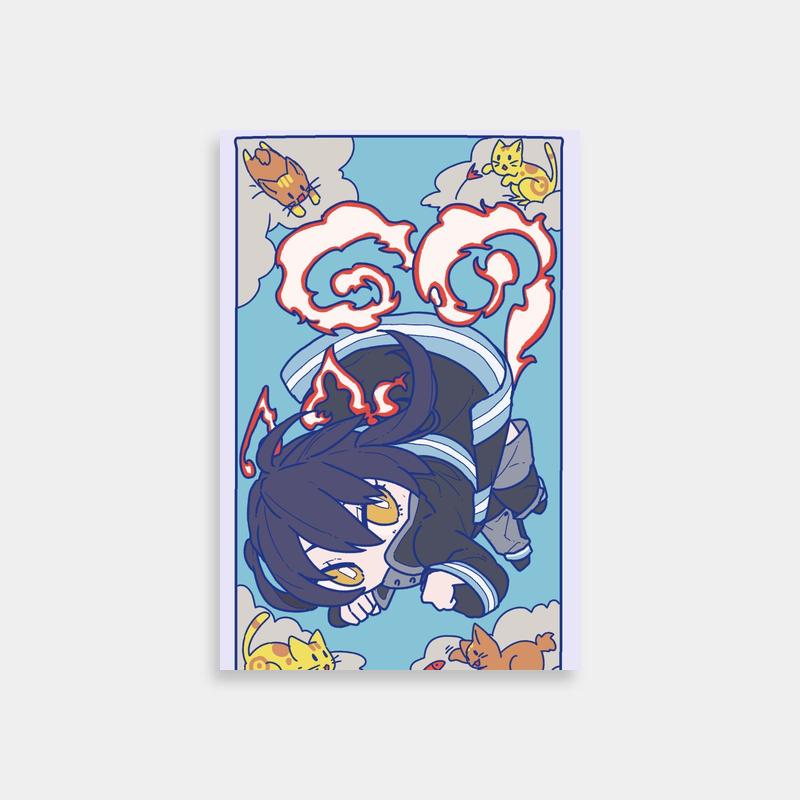 Tamaki Kotatsu Fire Force Anime Poster with Cats & Clouds