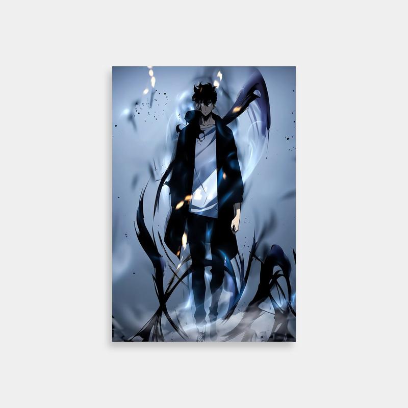 Solo Leveling Sung Jin-Woo Wall Art - Blue and White Swirl Background