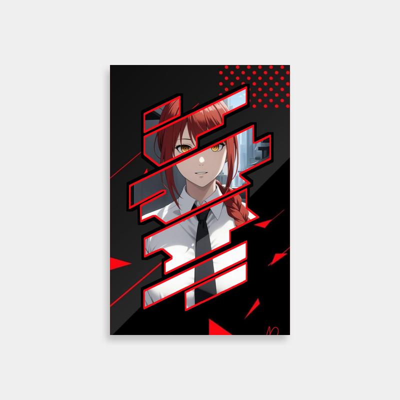 Makima Anime Poster - Red Hair Character in White Shirt