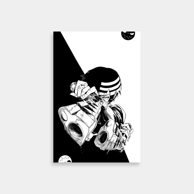 Death The Kid Soul Eater Speaker Poster - Black & White Anime Art