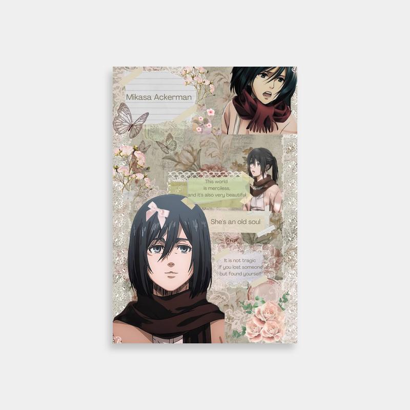 Mikasa Ackerman Floral Background Attack on Titan Poster