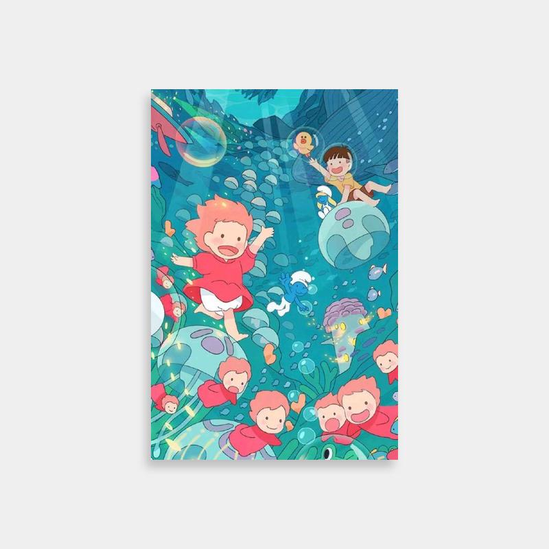 Ponyo Floating Characters Poster – Bubbles & Fish Underwater