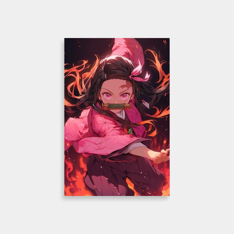 Nezuko Kamado Flying Poster - Fiery Anime Art