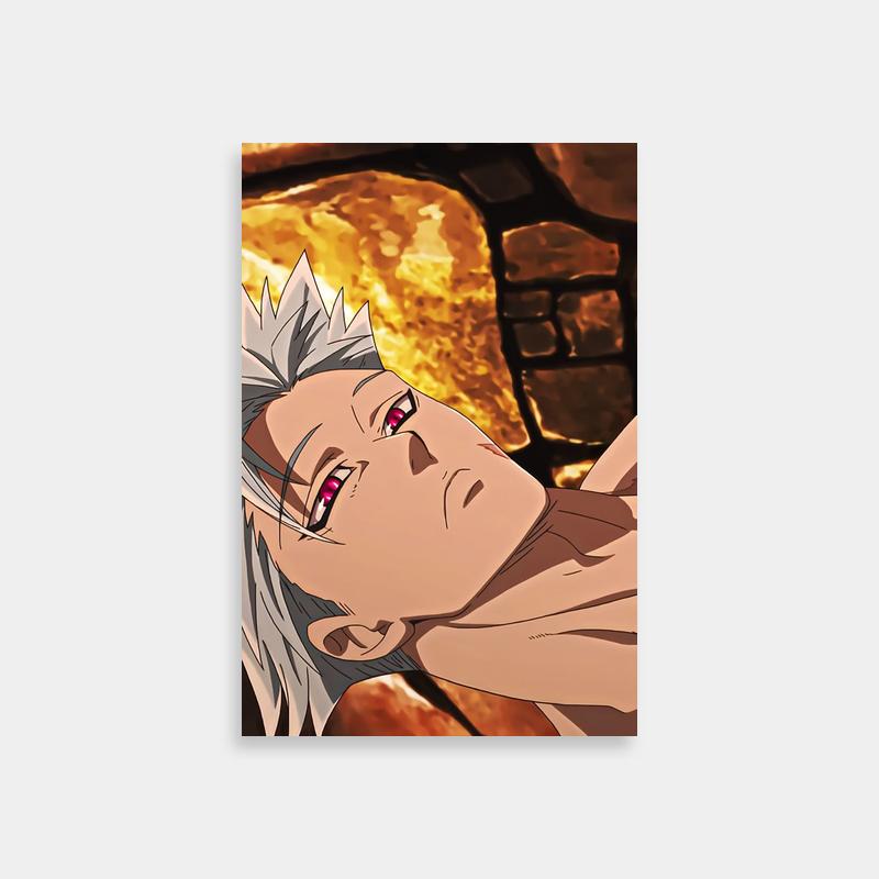 Ban Seven Deadly Sins Anime Poster - White Hair & Red Eyes Amid Flames