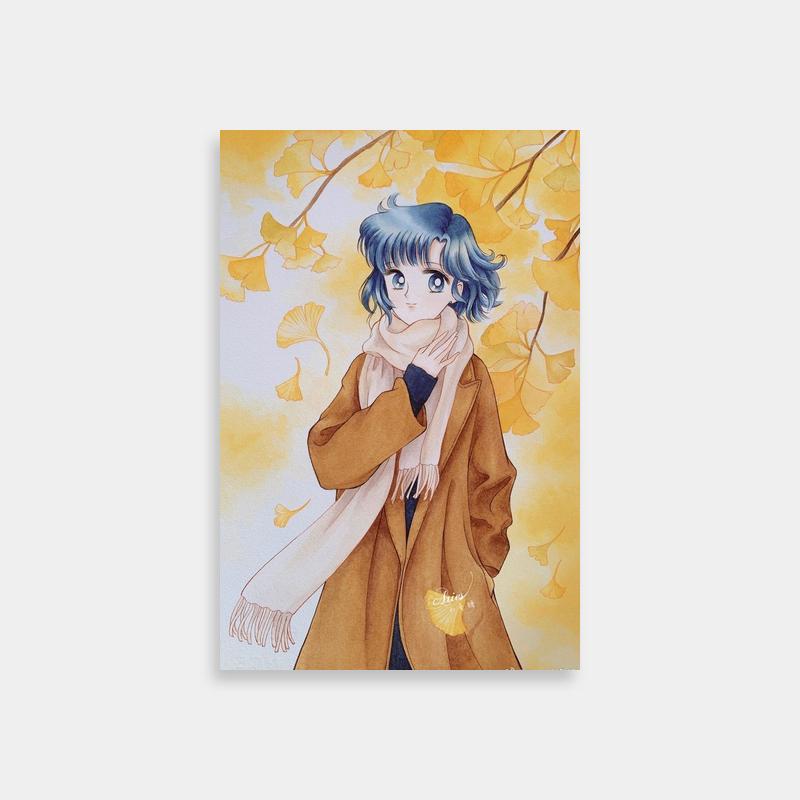 Ami Mizuno Sailor Moon Poster - Blue-Haired Anime Character with Scarf