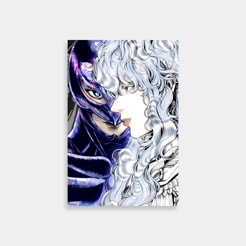 Griffith Berserk Poster - White-Haired Woman with Blue Eyes in Cat Mask