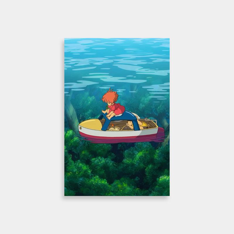 Ponyo Ocean Scene Art – Boat Floating by Green Trees