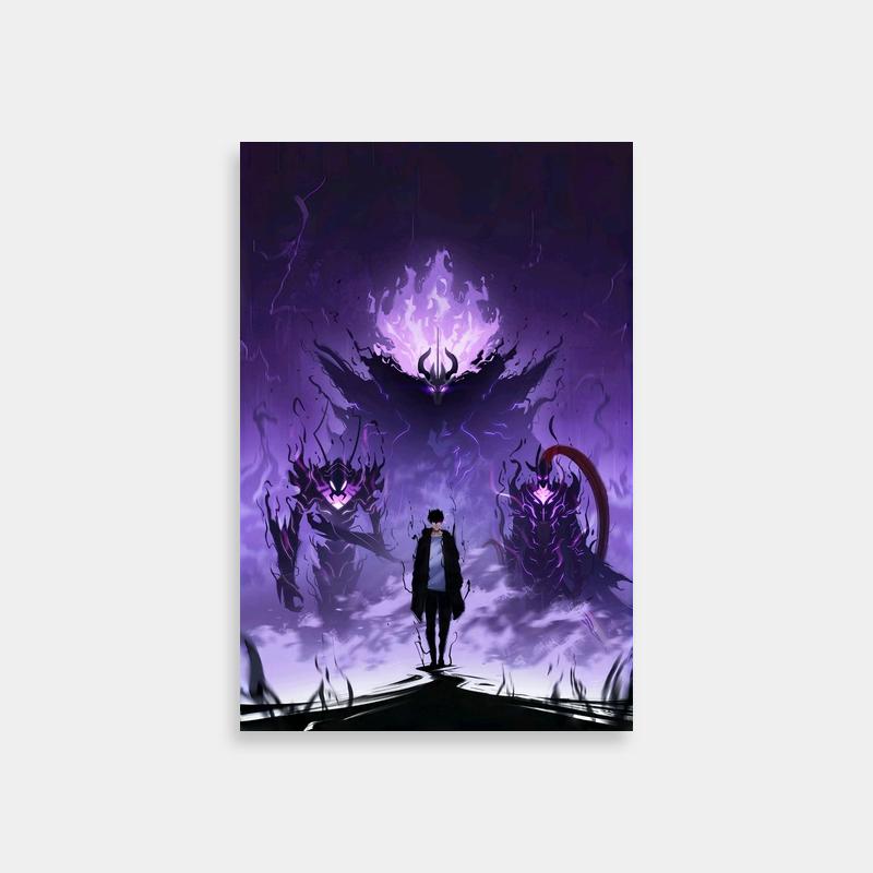 Solo Leveling Sung Jin-Woo Poster - Purple and Black Monster Background