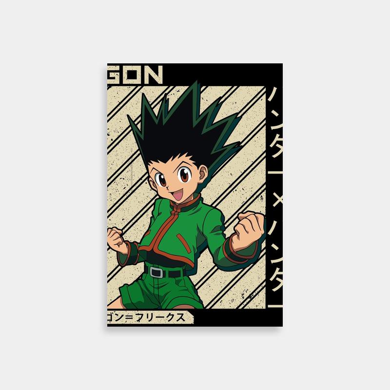 Gon Freecss Anime Poster - Striped Background Design