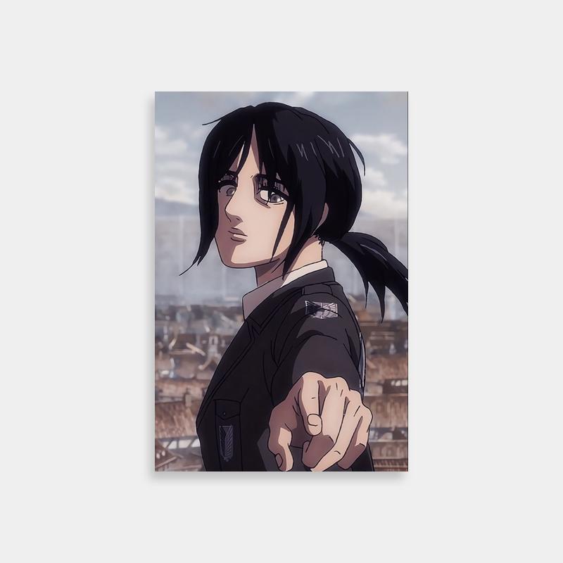 Pieck Finger Attack on Titan Poster - Anime Character Pointing to Cityscape
