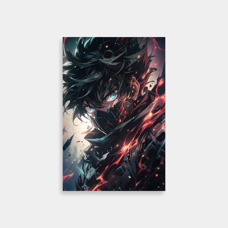 Izuku Midoriya My Hero Academia Poster - Black Hair Anime Character with Red Lights