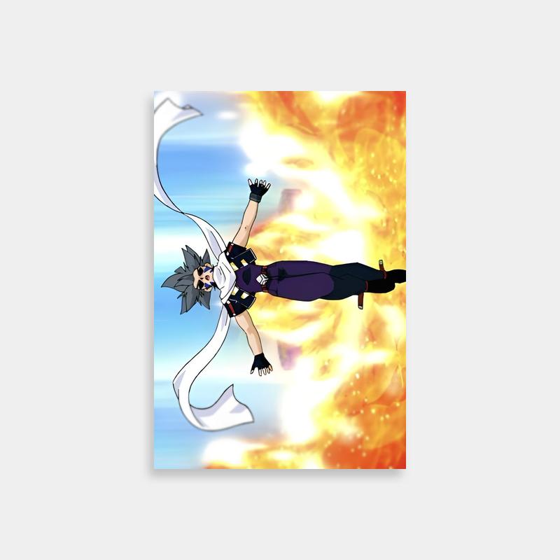 Kai Hiwatari Beyblade Poster - Dynamic Flying Anime Character with Fire