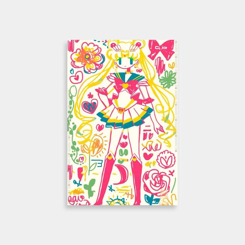 Usagi Tsukino Sailor Moon Art Print - Girl with Flowers & Hearts
