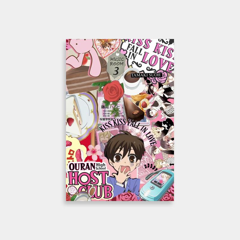 Haruhi Fujioka Ouran Host Club Collage Poster - Pink Roses & Stickers
