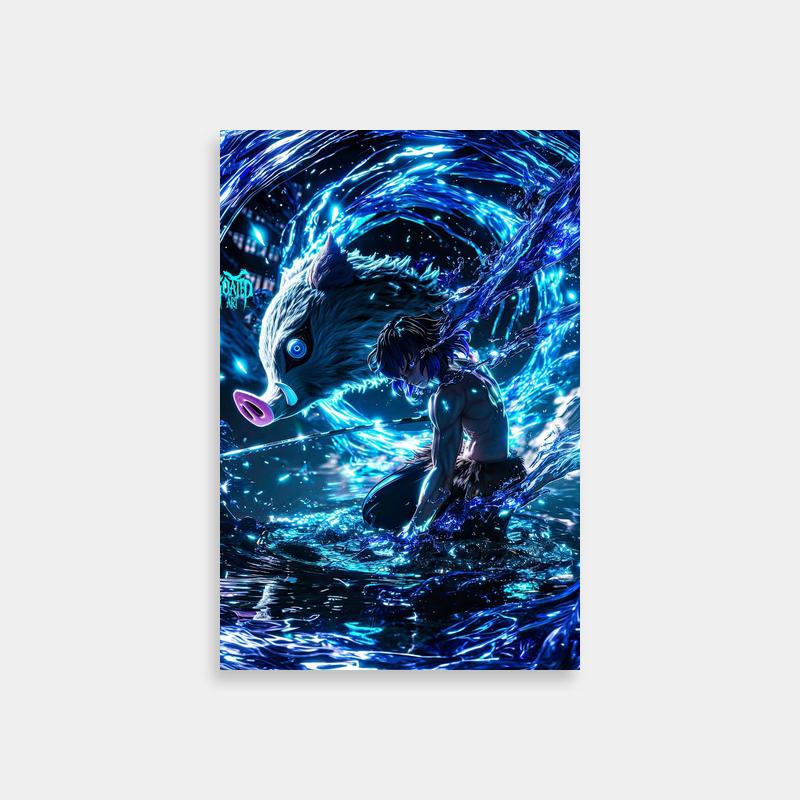 Inosuke Kamado Demon Slayer Poster - Anime Character with Bear in Water
