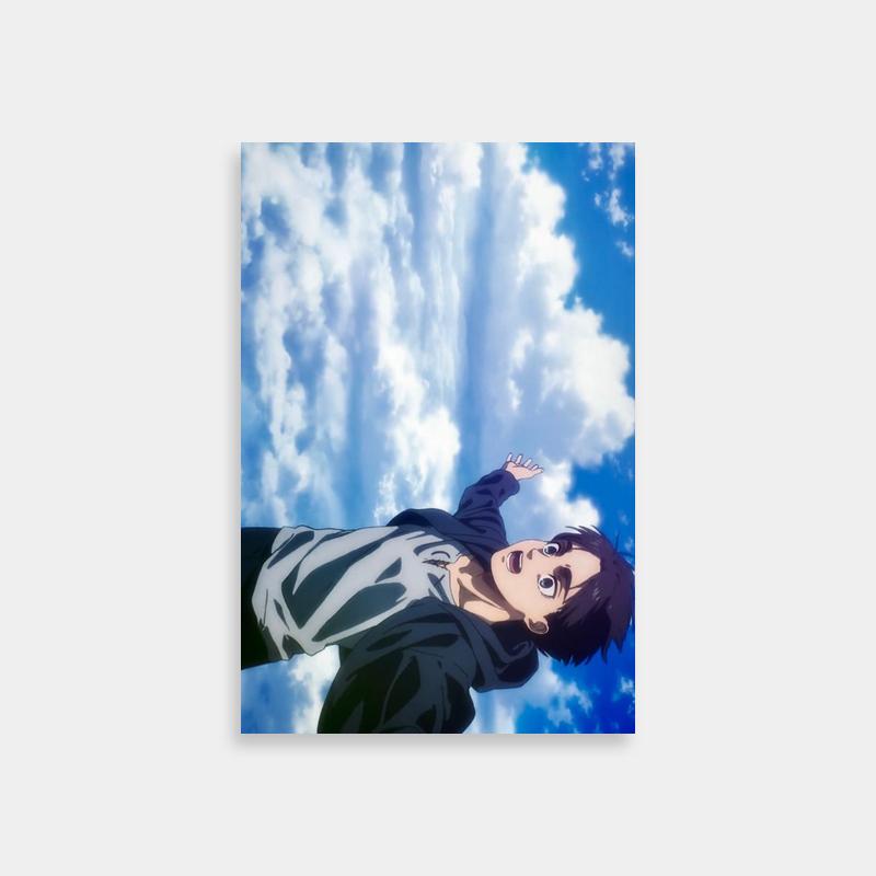 Eren Yeager Attack on Titan Flying Action Poster - Black & White Shirt