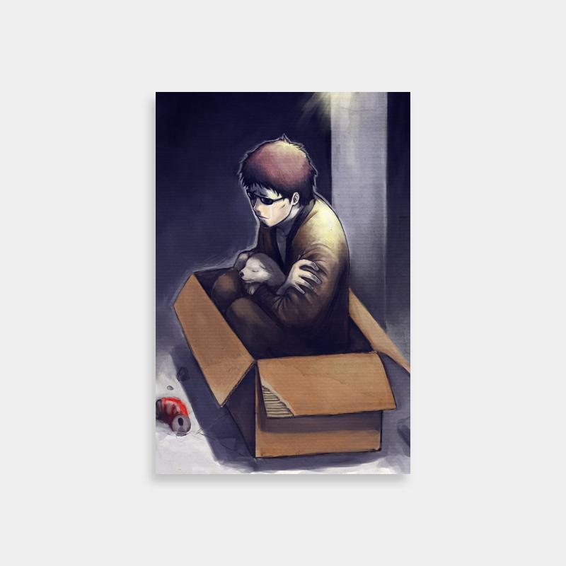 Shinpachi Shimura Gintama Anime Poster - Man Sitting with Cat