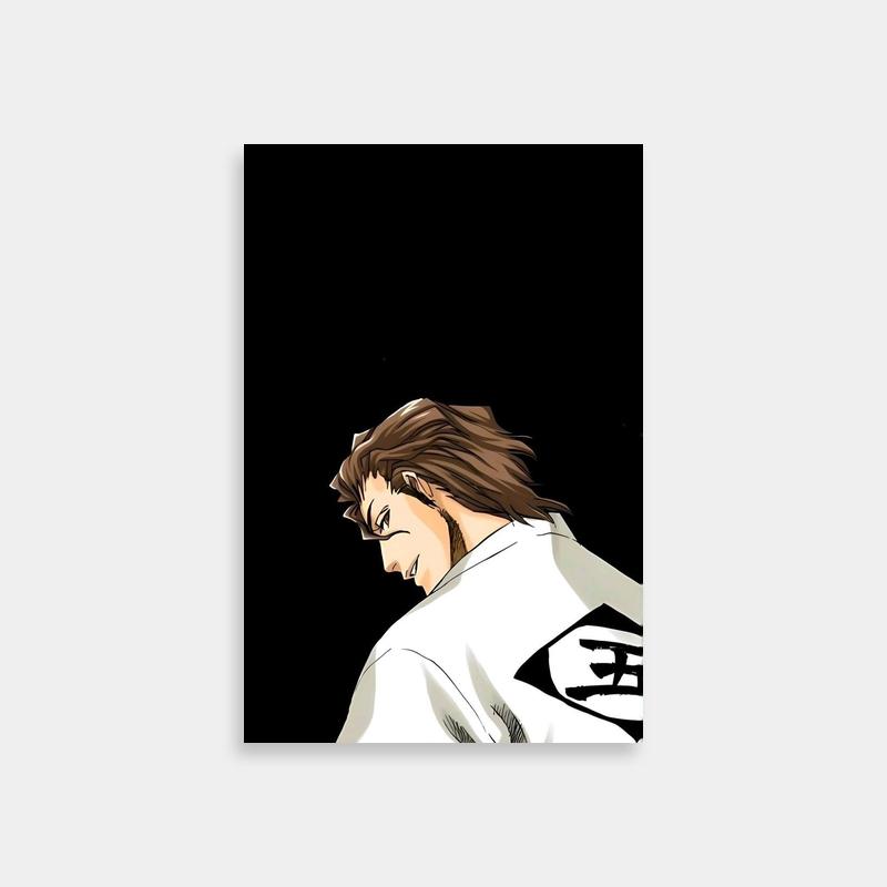 Aizen Sosuke Bleach Poster - Long-Haired Character on Black Background