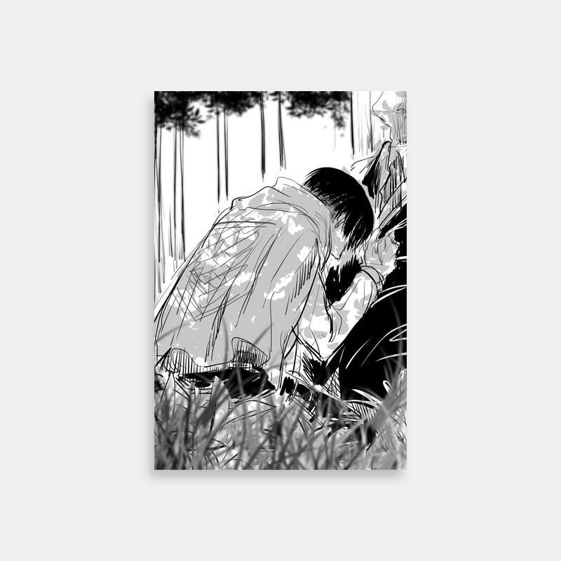 Kenny Ackerman Attack on Titan Black & White Kissing Scene Art