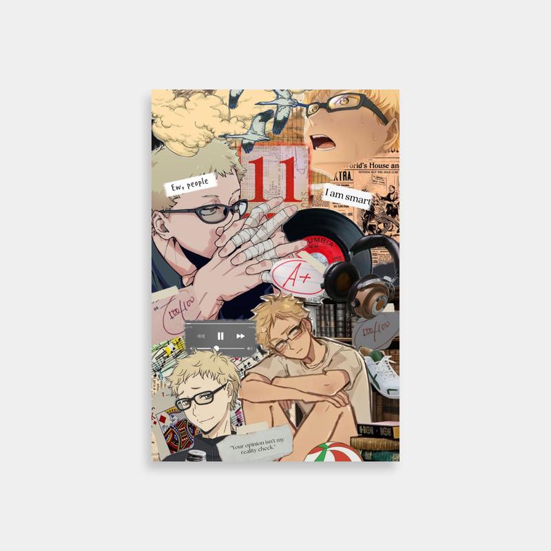 Tsukishima Kei Haikyuu Poster - Anime Character Collage Art