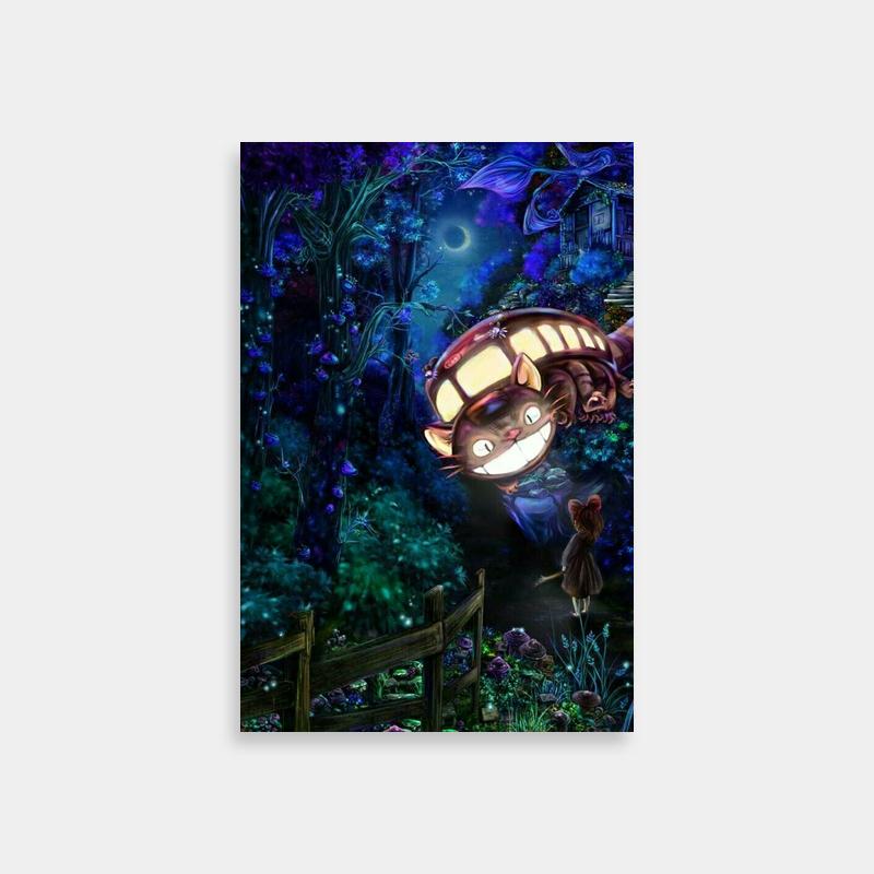 Nighttime Catbus My Neighbor Totoro Poster - Flying Cat & Forest