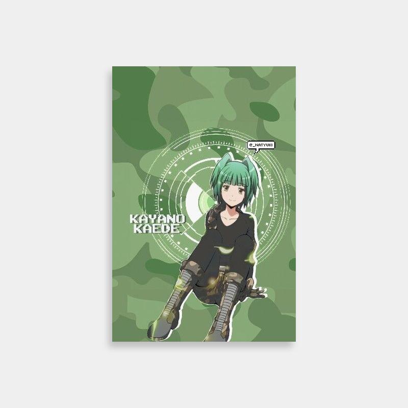 Kaede Kayano Anime Poster - Green Hair & Camo Background